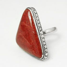 red coral ring bali silver jewelry